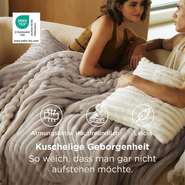 BEDSURE Kuscheldecke für Zimmer Deko - Wolldecke & Fleecedecke, Sofadecke, Weiche Warme Grobe Kordde