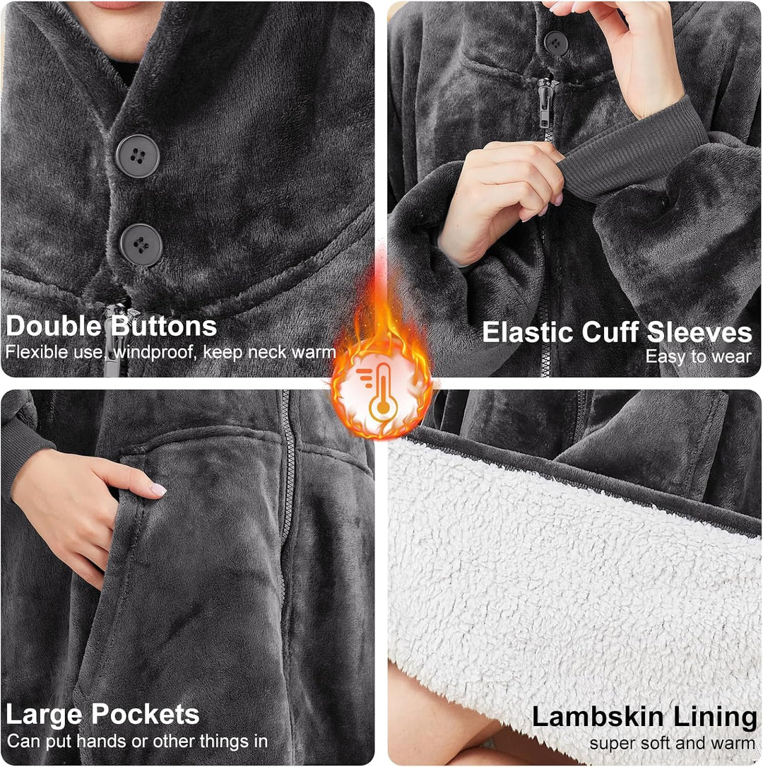 Reissverschluss Hoodie Decke mit Ärmeln Kuscheldecke Damen Tragbare Decken Dunkelgrau, Dunkelgrau