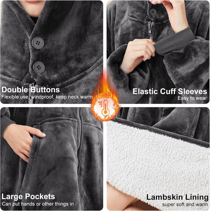 Reissverschluss Hoodie Decke mit Ärmeln Kuscheldecke Damen Tragbare Decken Dunkelgrau, Dunkelgrau
