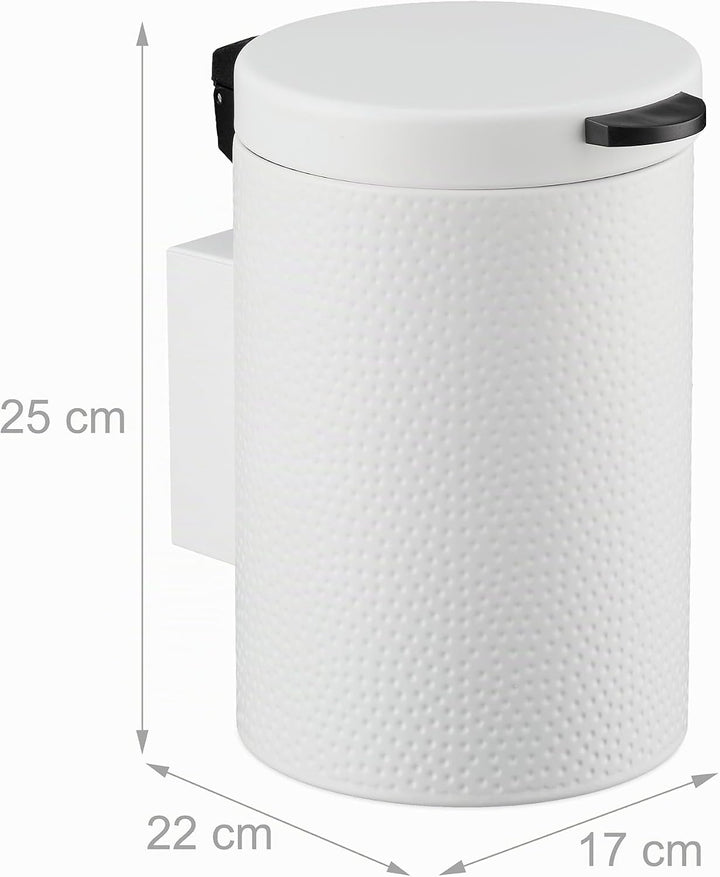 Relaxdays Kosmetikeimer Wandmontage, 3 Liter, Absenkautomatik, Inneneimer, Metall, runder Badezimmer