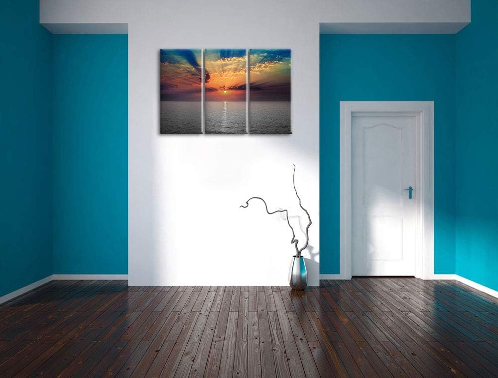 bezaubernder Sonnenuntergang über dem Meer schwarz/weiss 3-Teiler Leinwandbild 120x80 Bild auf Leinw