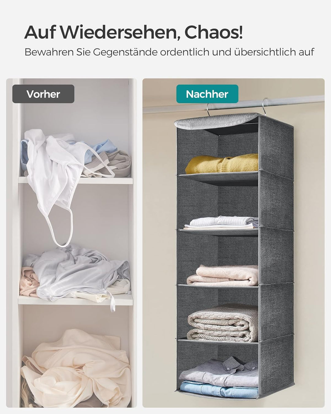 SONGMICS Hängeorganizer, Schrank-Organizer, Hängeregal, Hängeaufbewahrung, faltbar und platzsparend,