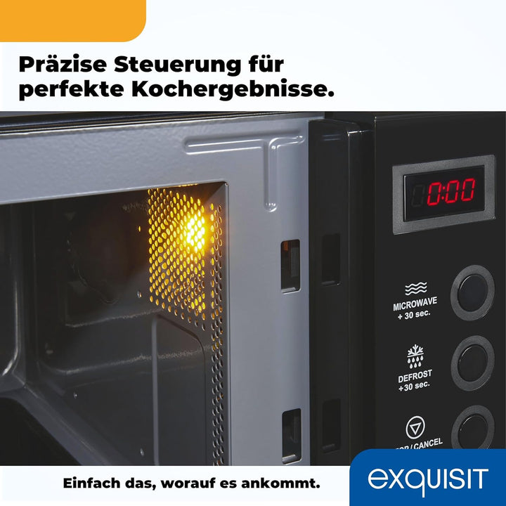 Exquisit Mikrowelle MW7020-F-030DI schwarz | Flatbed | Microwellengerät 700 Watt | Timer | 20 Liter