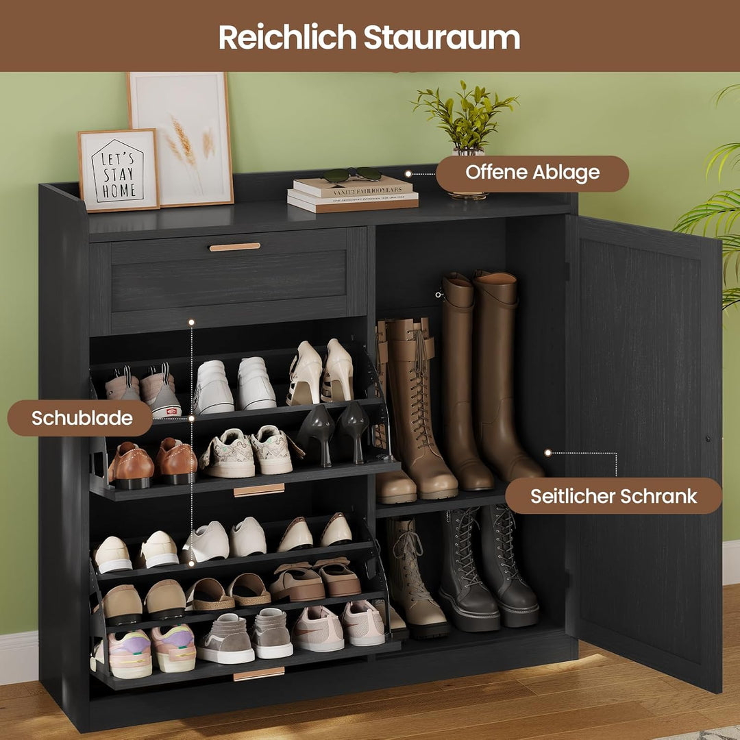 Schuhschrank mit 2 Klappen, Schuhkipper Schmal, Schuhschrank mit 1 Schublade, Schrank, Trennwand Ver