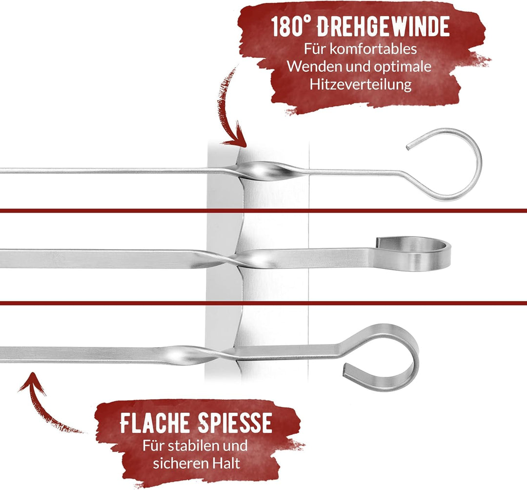 grillart® Premium Schaschlickspiesse aus Edelstahl mit Gestell – Hochwertige Grillspiesse für den Gr