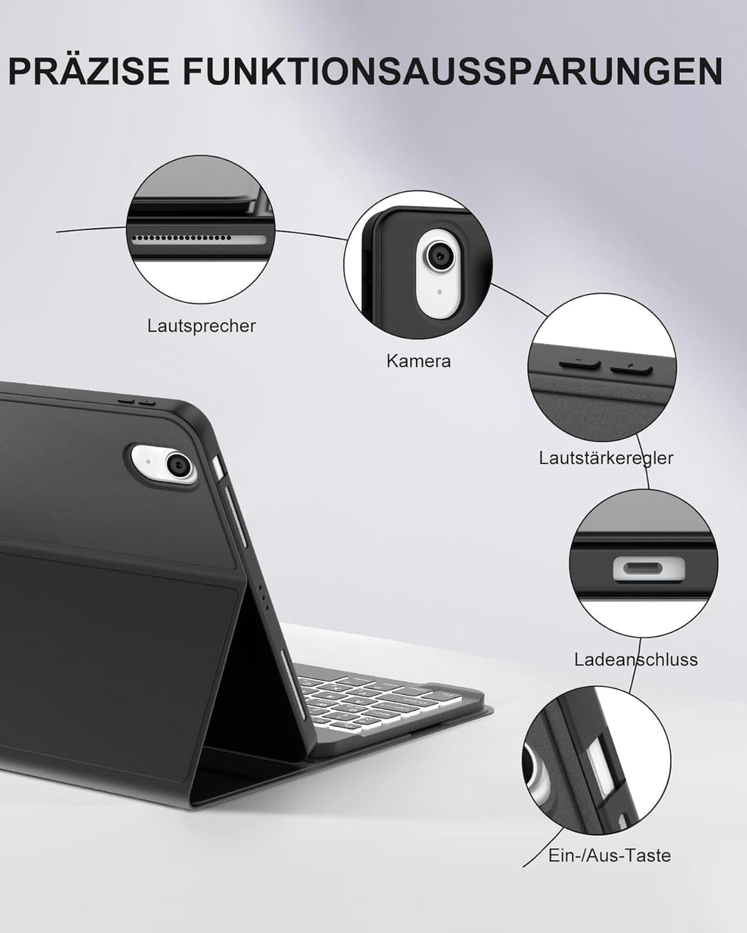 für iPad Air 11 Hülle mit 7-Farben Beleuchtung Tastatur für M3/M2 (2025/2024), Abnehmbare Tastatur,