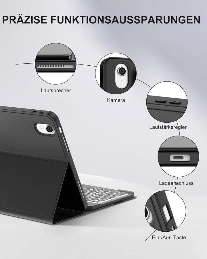 für iPad Air 11 Hülle mit 7-Farben Beleuchtung Tastatur für M3/M2 (2025/2024), Abnehmbare Tastatur,
