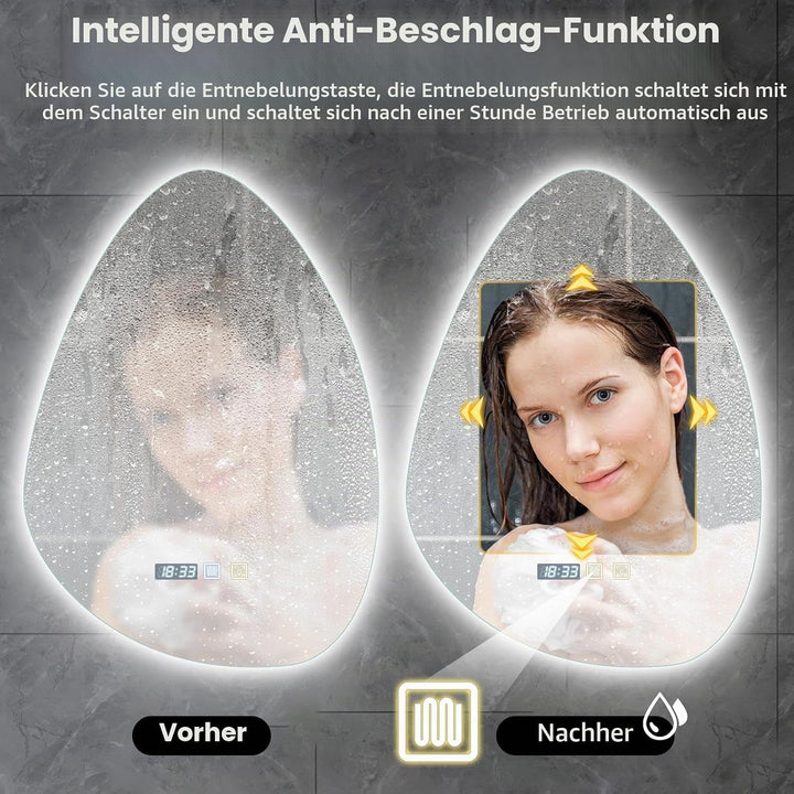 Badezimmerspiegel mit Antibeschlag Timerfunktion | Badspiegel mit Beleuchtung Dimmbar 3000K 4000K 65