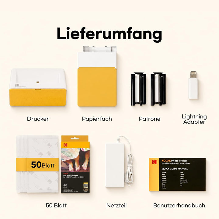 KODAK Dock Plus 4Pass-Fotodrucker (10 x 15 cm) + Paket mit 90 Blatt Fotopapier Imprimante + Paquet a