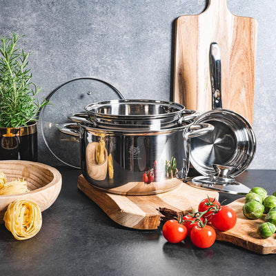 Topfset Induktion 3-teilig, Kochtopf Set mit Glasdeckel, Edelstahl mattiert, Induktions Töpfe Set un