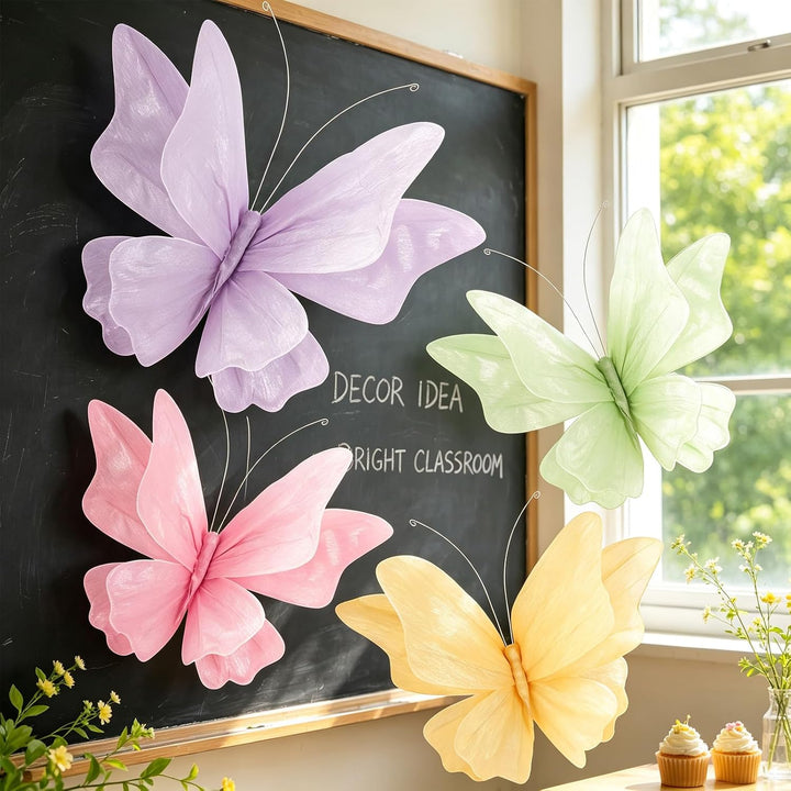 Easy Joy 4 Stück 3D Papier Schmetterling Deko,Schmetterling mit Befestigungsclip, Pastell schmetterl