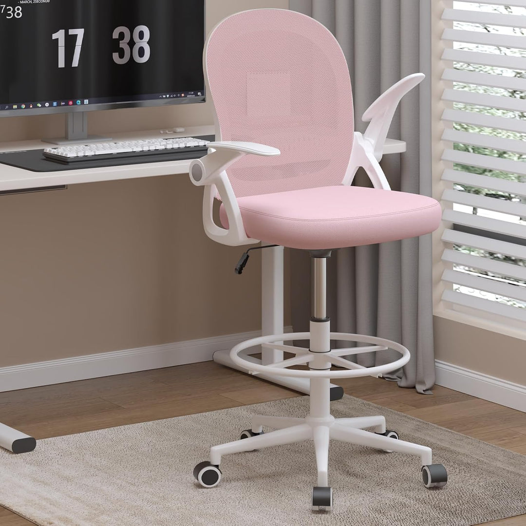 rattantree Ergonomischer Bürostuhl mit Verstellbare Fussstütze Ring, Rosa | Schreibtischstuhl, Höhen
