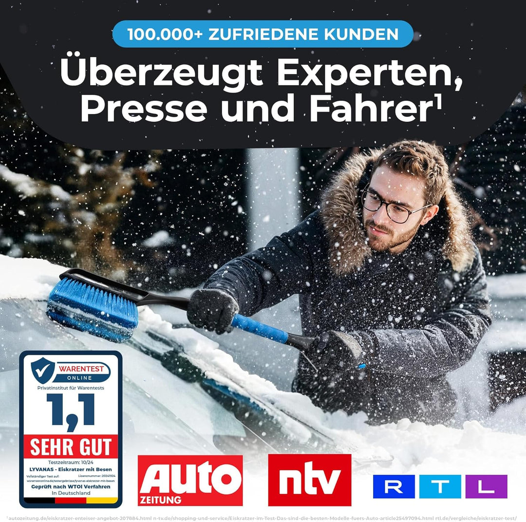 Eiskratzer Auto mit Besen TESTSIEGER 2025* - Ergonomischer Profi Schneebesen Auto schnell & stark -