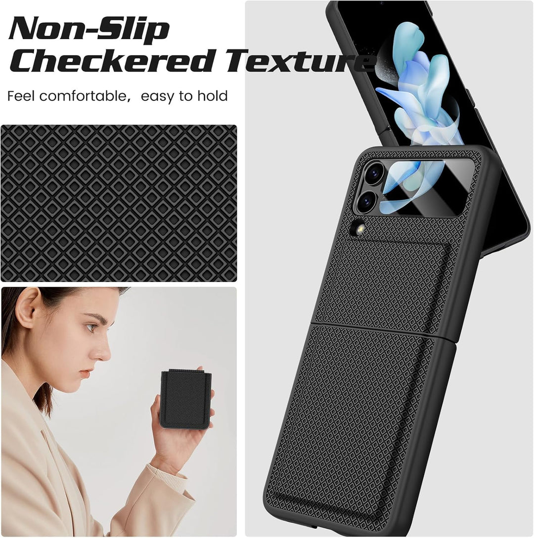 Doeshine für Samsung Galaxy Z Flip 4 Hülle mit Scharnierschutz & Displayschutzfolie, Rutschfester Te