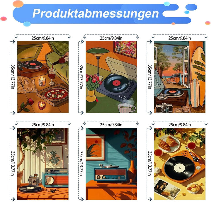 JATOK 6 Stück Malen Nach Zahlen Erwachsene, DIY Retro-MusikGemälde für Anfänger, Handgemalt Ölgemäld
