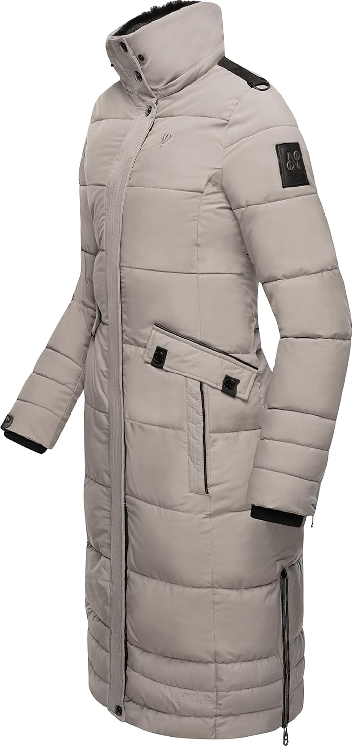 Navahoo Damen Wintermantel Warmer Steppmantel lang mit Abnehmbarer Kapuze Fahmiyaa XS-3XL L Zinc Gre