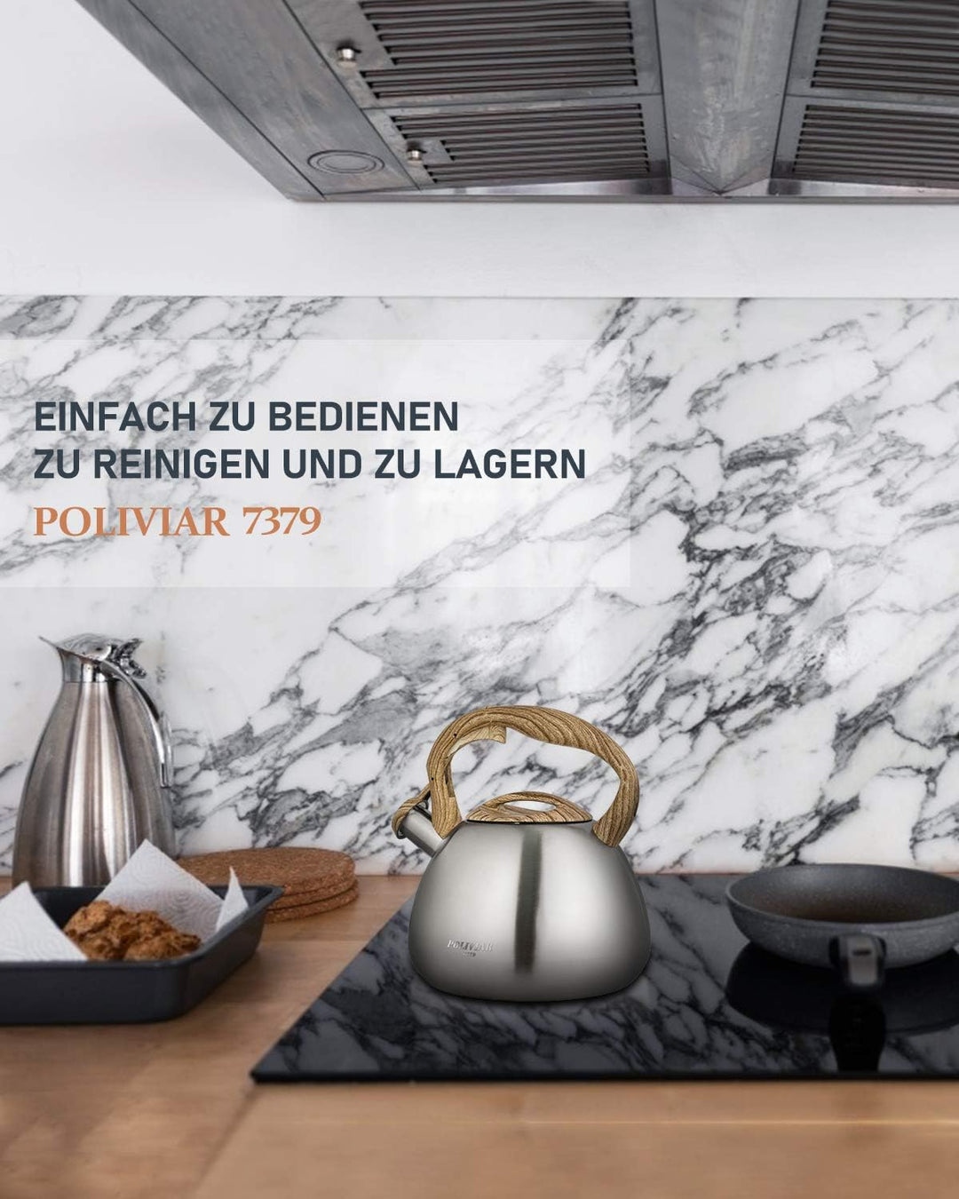Poliviar Wasserkessel Induktion, Teekessel Induktion Edelstahl Pfeifkessel, Teekessel für alle Kochp