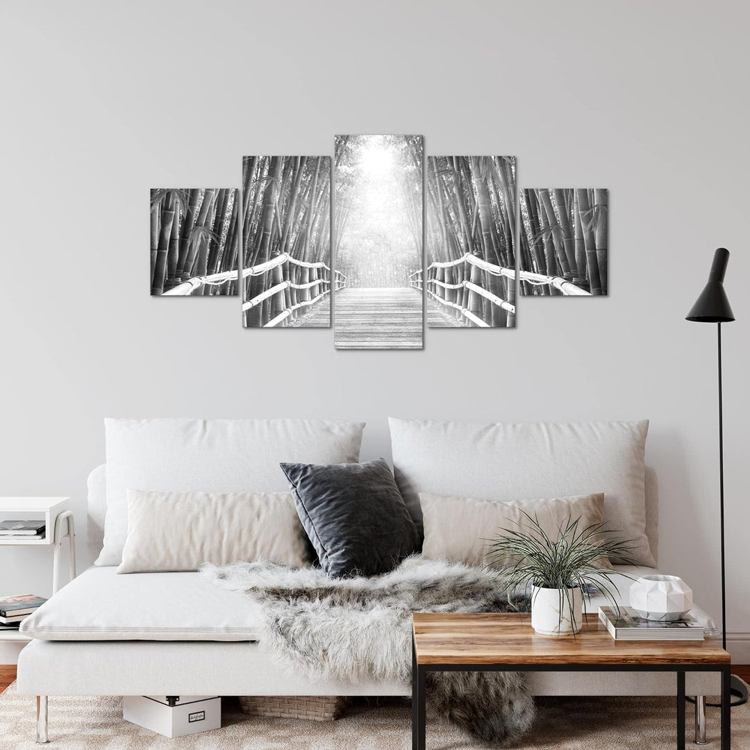 Runa Art Wandbilder Brücke Bambus 5 Teilig Bild auf Vlies Leinwand Deko Wohnzimmer Schlafzimmer Natu
