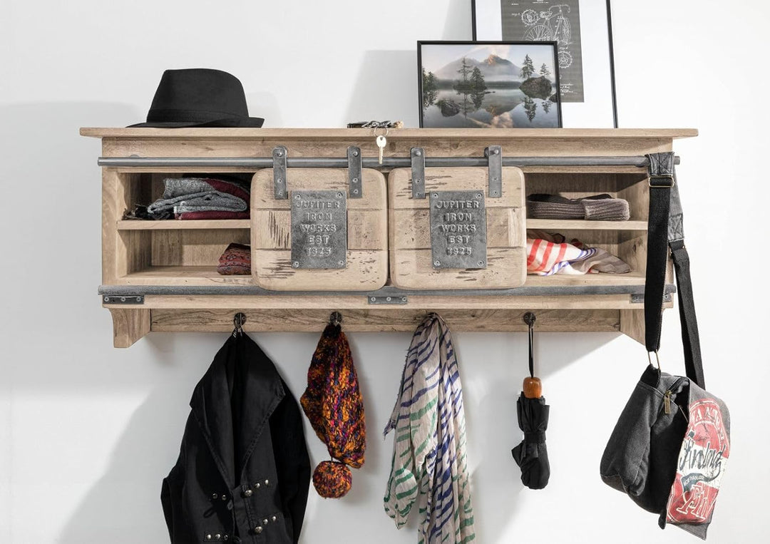 MASSIVMOEBEL24.DE Railway Wandgarderobe 115x30x45 Mango, Farbe:beige lackiert, Grösse:115x30x45 cm (