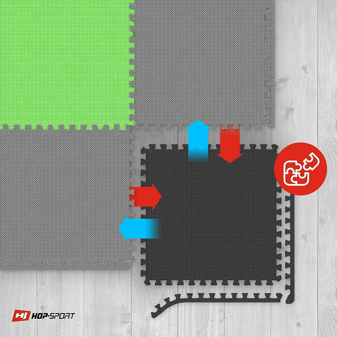 Hop-Sport Puzzlematte 9er Set - Unterlegmatte für Fitnessgeräte als Rutschfester Bodenschutz - Gröss