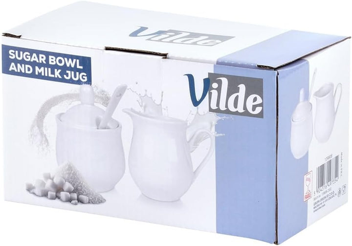 Vilde Milchkännchen und Zuckerdose Set aus Porzellan 2-teilig mit Deckel Löffel Weiss - Modern Kaffe
