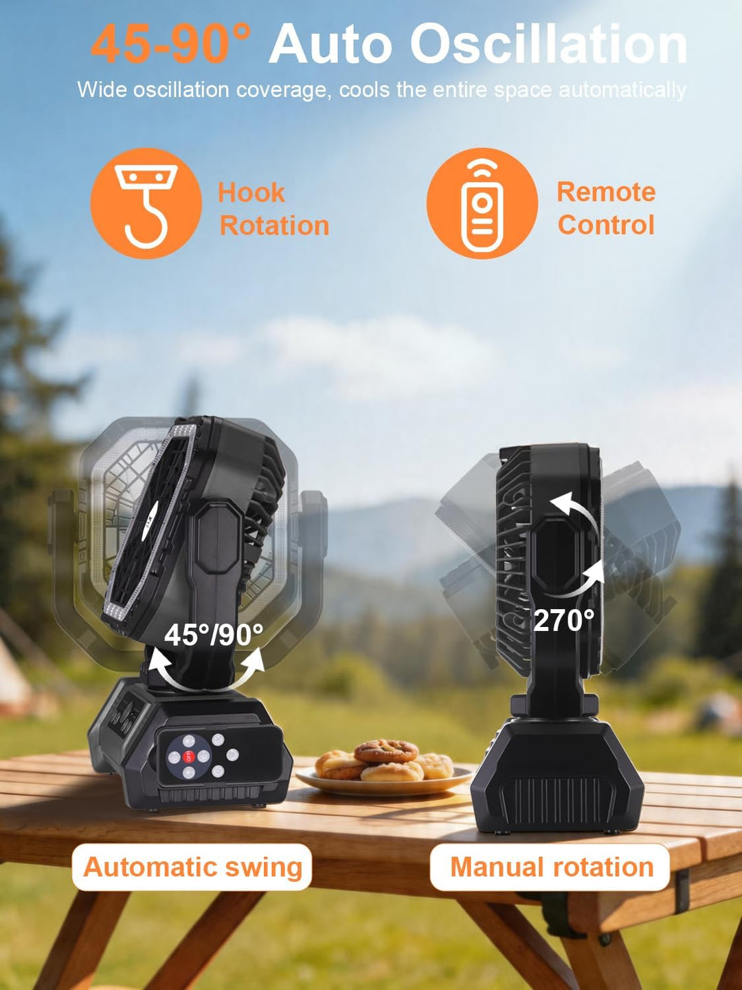 Wiederaufladbarer Camping Ventilator mit Auto-Schwenk &amp; Fernbedienung | 30000mAh Akku betriebener Ze