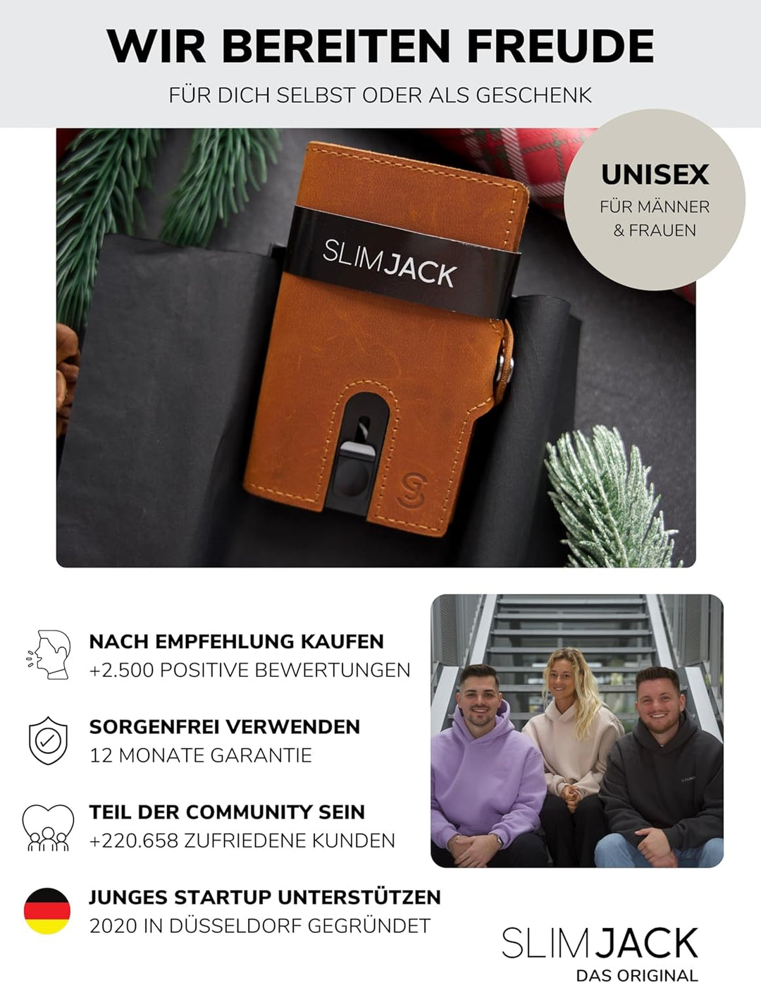 SlimJack® Jackster Wallet - Kreditkartenetui mit RFID-Schutz - Geldbeutel für Herren - Slim, mit Mün