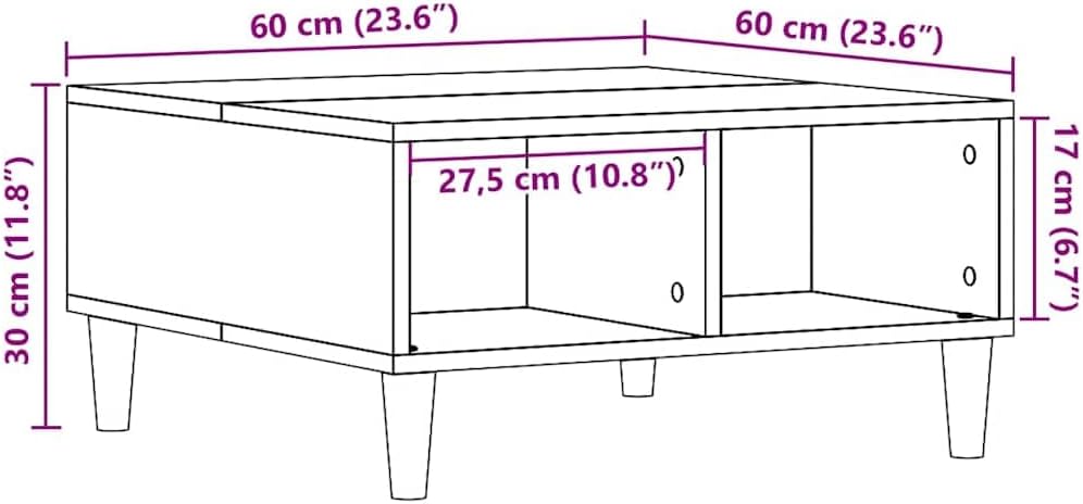 vidaXL Couchtisch Altholz-Optik 60x60x30 cm Holzwerkstoff, Beistelltisch, Wohnzimmertisch, Akzenttis