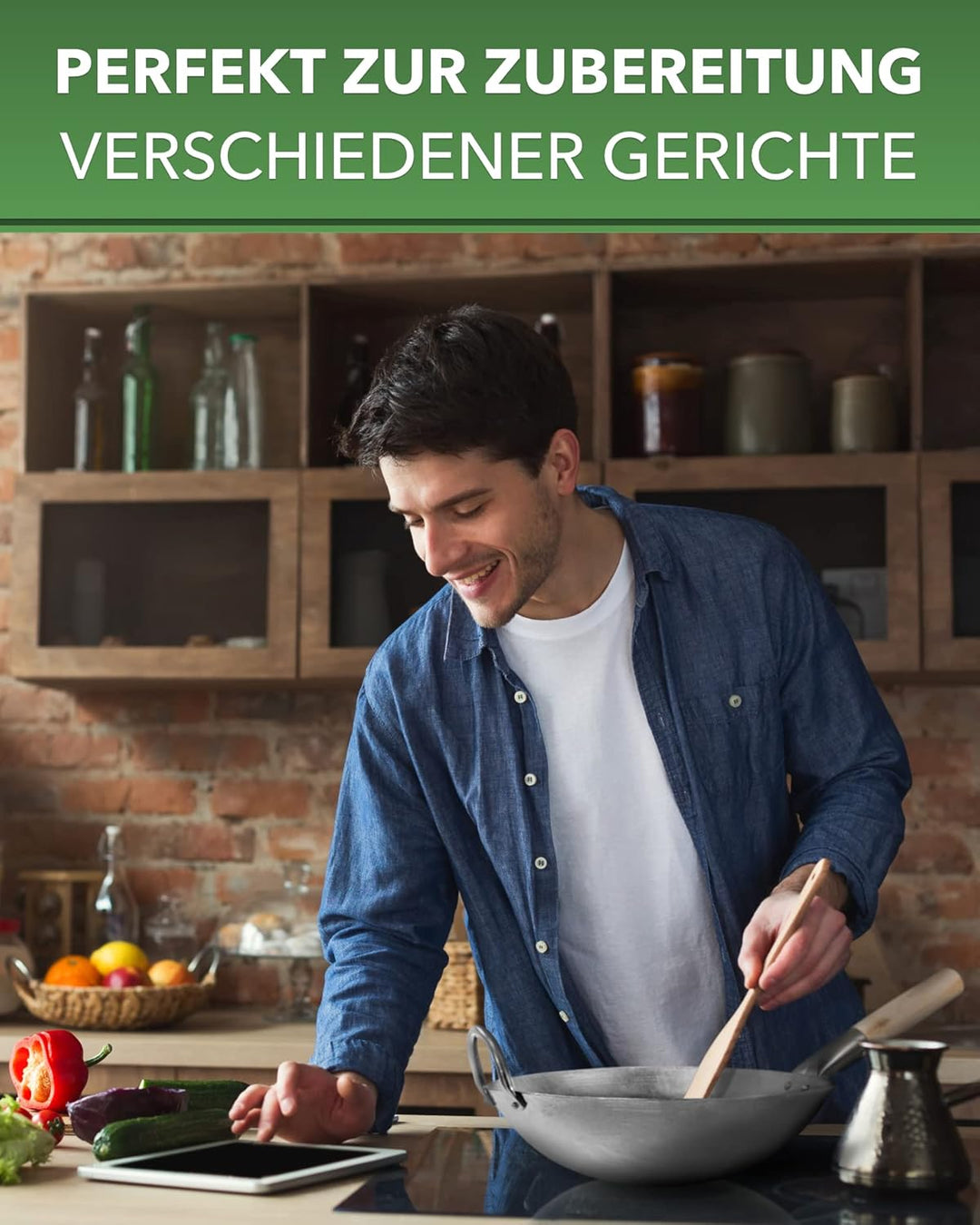 pasoli handgehämmerter Wok inkl. gratis Rezepte eBook - traditionelle Asiapfanne - Bratwok aus Carbo