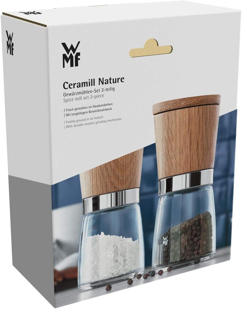 WMF Ceramill Nature Salz und Pfeffer Mühle Set 2-teilig, unbefüllt, für Salz, Pfeffer, Chilli, Salzm