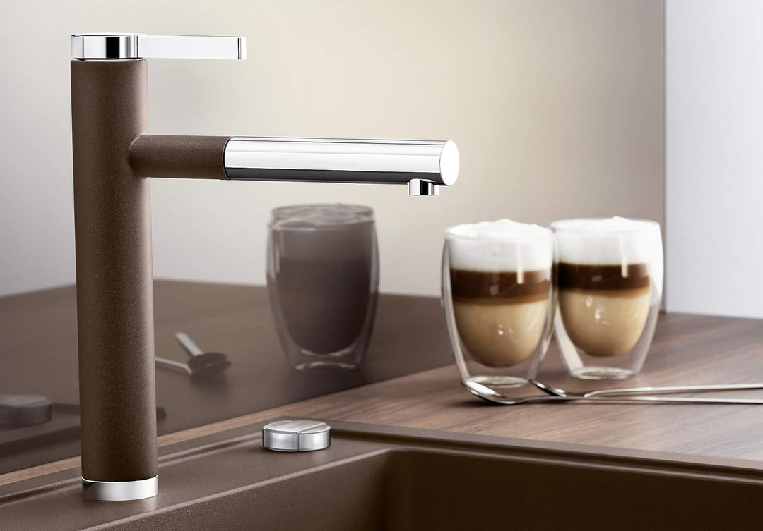 BLANCO LINEE-S tartufo/chrom | Hochdruck | Mit herausziehbarem Schlauch | Rückflussverhinderer | Ker