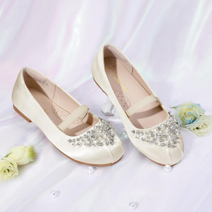 DREAM PAIRS Mädchen Mary Jane Ballerinas Prinzessinnenschuhe für Kinderpartys 24 EU Elfenbein, 24 EU
