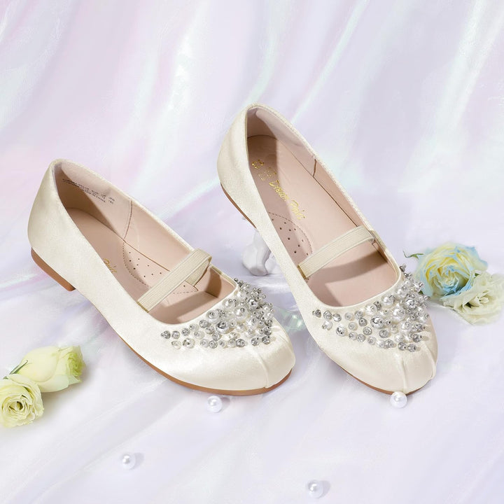 DREAM PAIRS Mädchen Mary Jane Ballerinas Prinzessinnenschuhe für Kinderpartys, Elfenbein