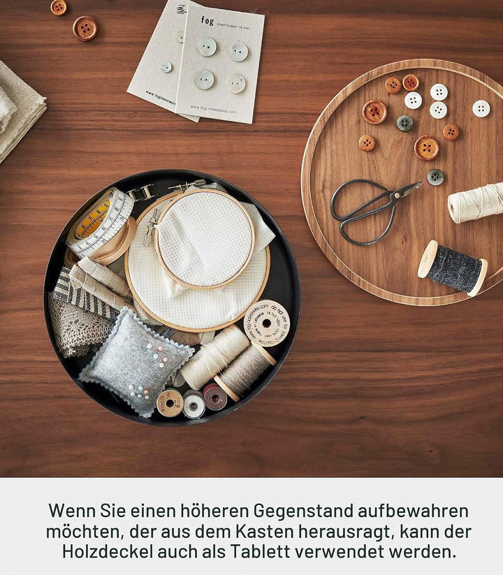 Yamazaki 5800 RIN Aufbewahrungsbehälter mit Deckel, rund, schwarz, Stahl/Holz, Minimalistisches Desi