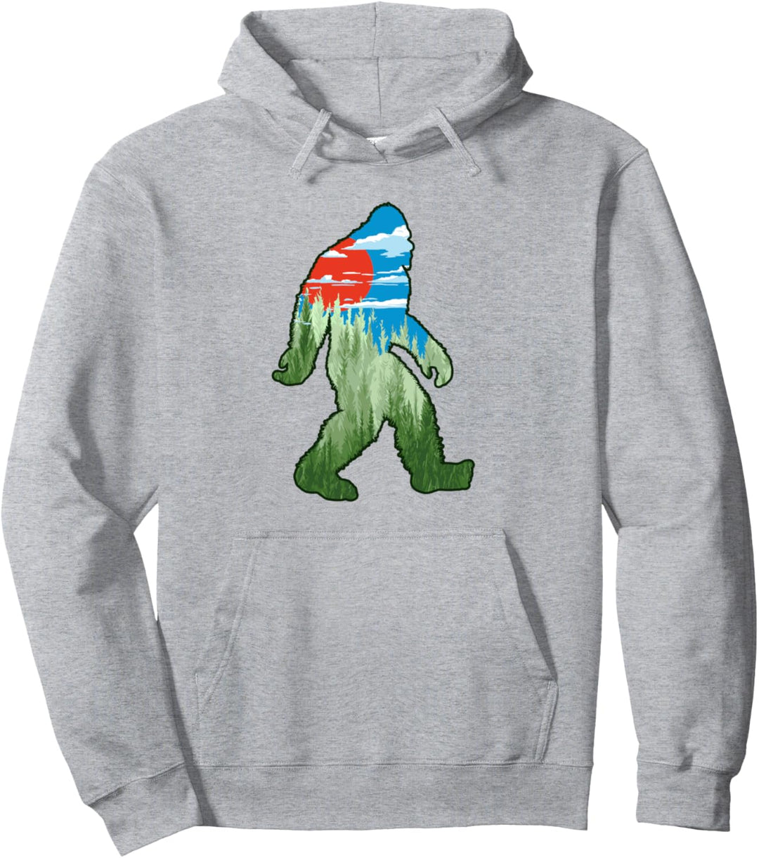 Bigfoot Silhouette & Vintage Sun, Forest Nature & Trees Pullover Hoodie