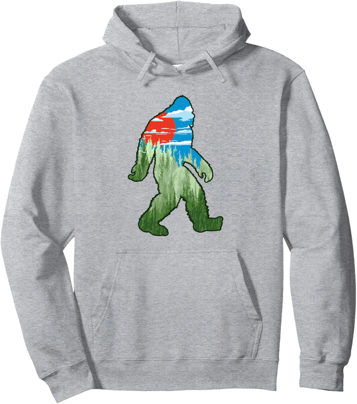 Bigfoot Silhouette & Vintage Sun, Forest Nature & Trees Pullover Hoodie