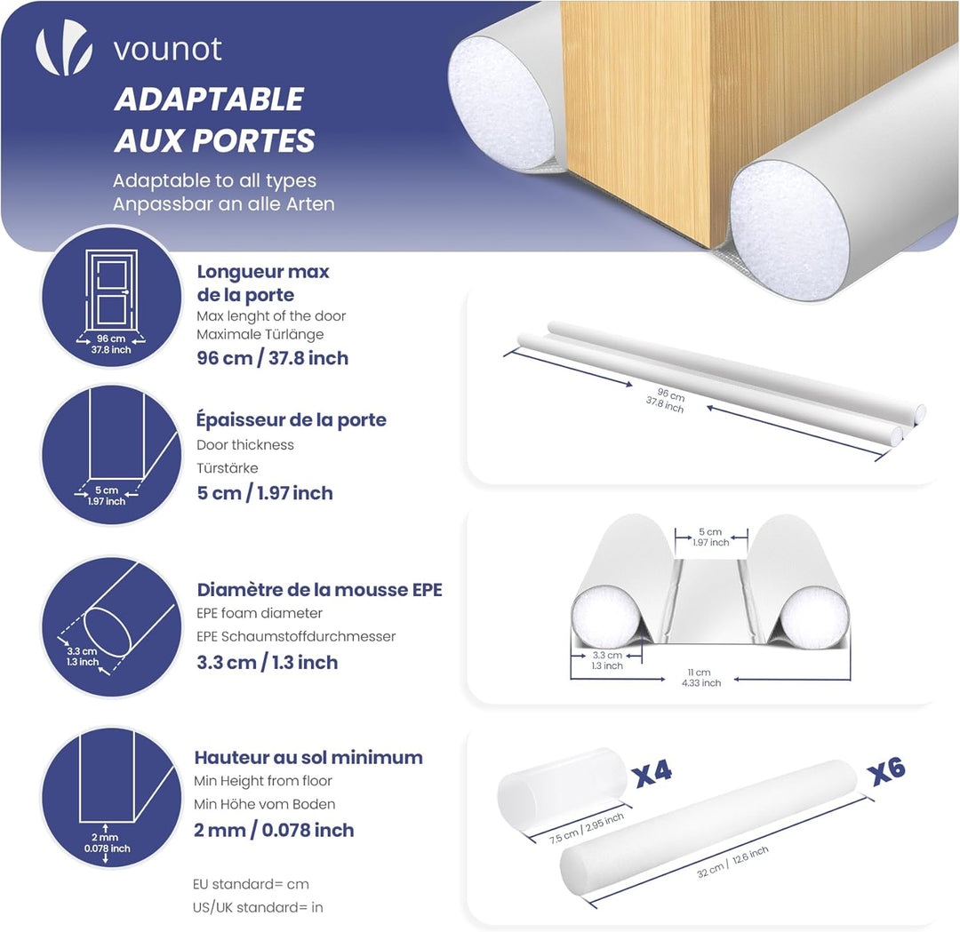 VOUNOT® 4er Set Zugluftstopper für Türen, Türdichtung unten mit Doppeldichtung, zuschneidbare Türbod