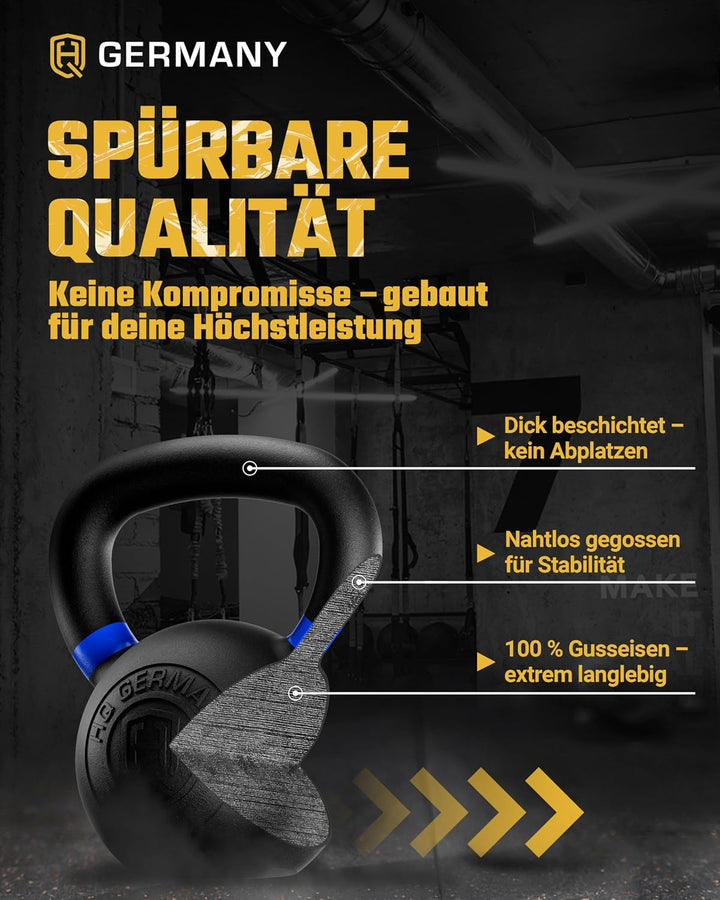 HQ Germany® Kettlebell Powdercoat [Pulverbeschichtung] - Kugelhantel 2-32kg | Vollguss ohne Schweiss