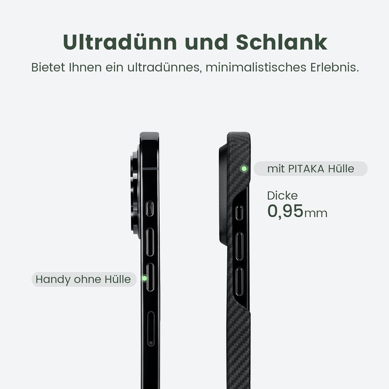 pitaka Ultradünne Hülle für iPhone 15 Pro Max Kompatibel mit Magsafe aus Aramidfaser Magnetische Sch