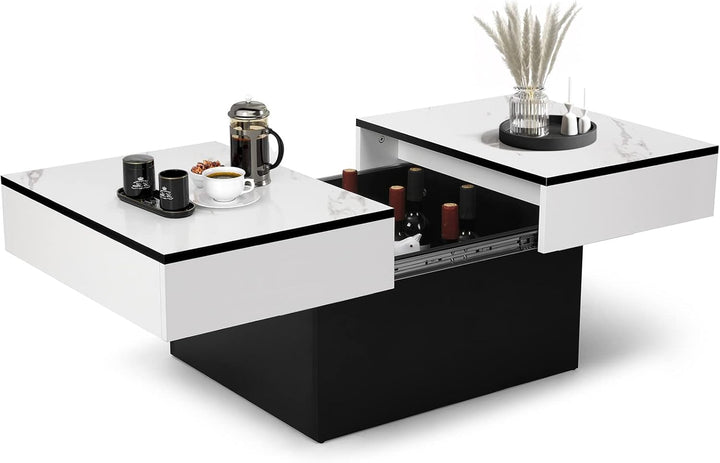 VOWNER Couchtisch, Moderner Couchtisch, Ausziehbarer Schreibtisch, Wohnzimmertisch mit 2 Stauräume,