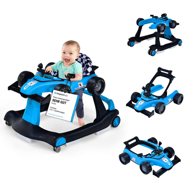 COSTWAY 4 in 1 Lauflernhilfe, Lauflernwagen klappbar mit einstellbarer Höhe & Geschwindigkeit, Baby