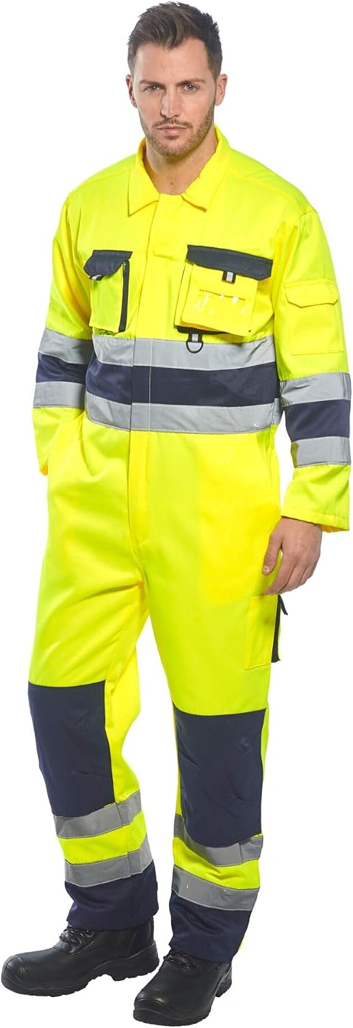 Portwest Arbeitskleidung Herren Nantes Sicherheitsgelb Overall Medium - 31 inch Leg Gelb / marinebla