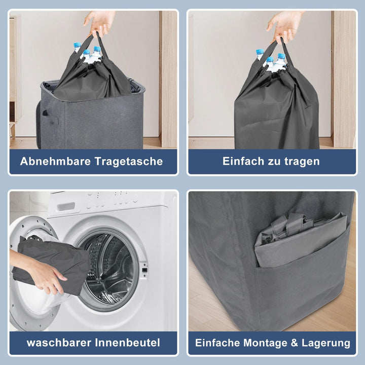 100L Grau 2X Pfandflaschen Sammelbehälter mit Deckel & 2X Tragetasche,Behälter Leergut & Altglas Auf