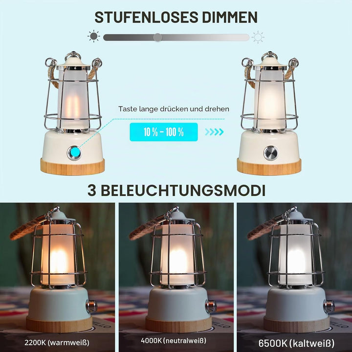 HARPER LIVING Wiederaufladbare LED-Laterne im Retro-Stil, 6 W, 370 Lumen, 5000 mAh, dimmbar, Farbwec