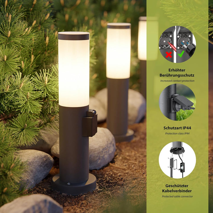 ledscom.de 2 Stück Wegelicht/Pollerleuchte/Gartenleuchte PORU für aussen, IP44, 39 cm, anthrazit, 1x