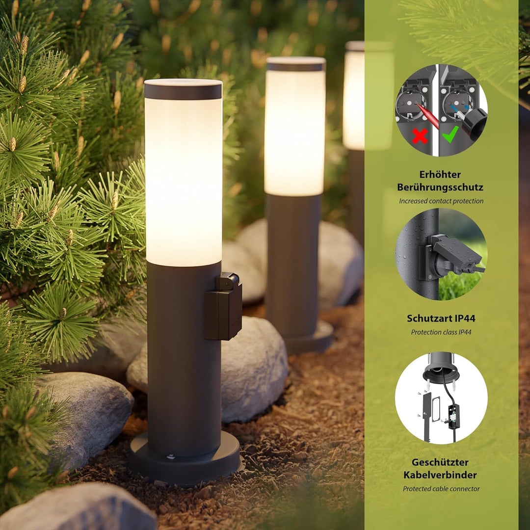 ledscom.de 2 Stück Wegelicht/Pollerleuchte/Gartenleuchte PORU für aussen, IP44, 39 cm, anthrazit, 1x