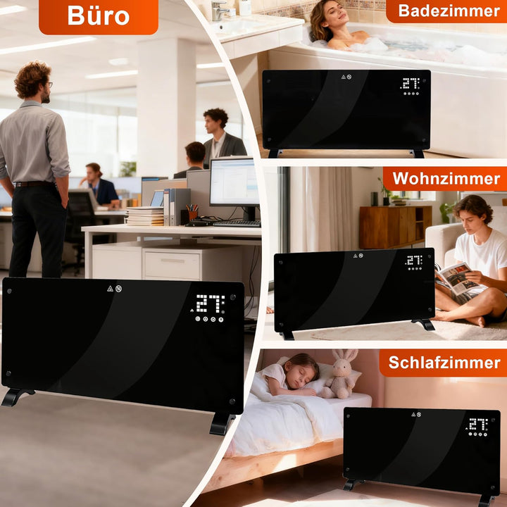 Citybee Elektroheizung Konvektor Heizung Elektrisch - Glasheizung mit Thermostat Energiesparend Leis