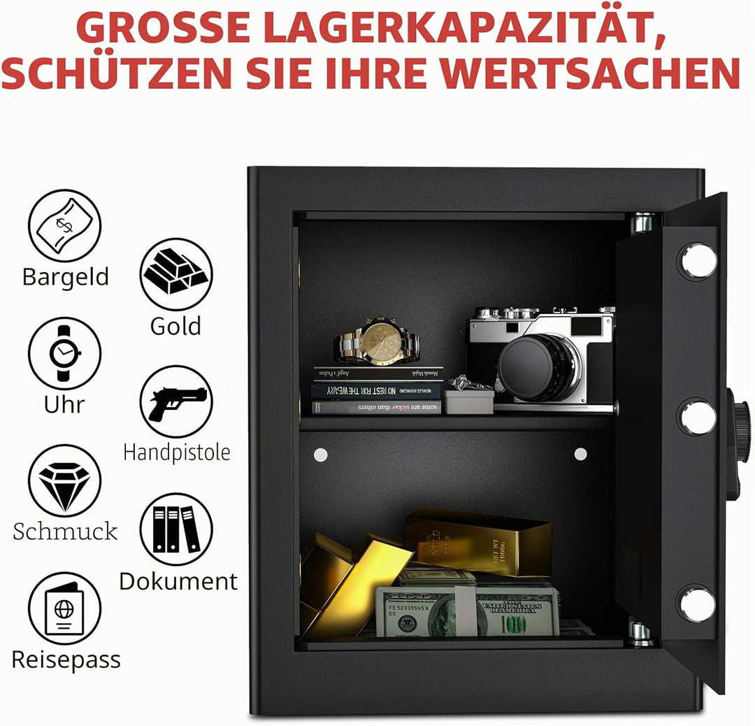 45L Tresor, Grosser Möbeltresor Safe mit Zahlenschloss &amp; Schlüssel, Geldtresor Wandtresor für Gold D