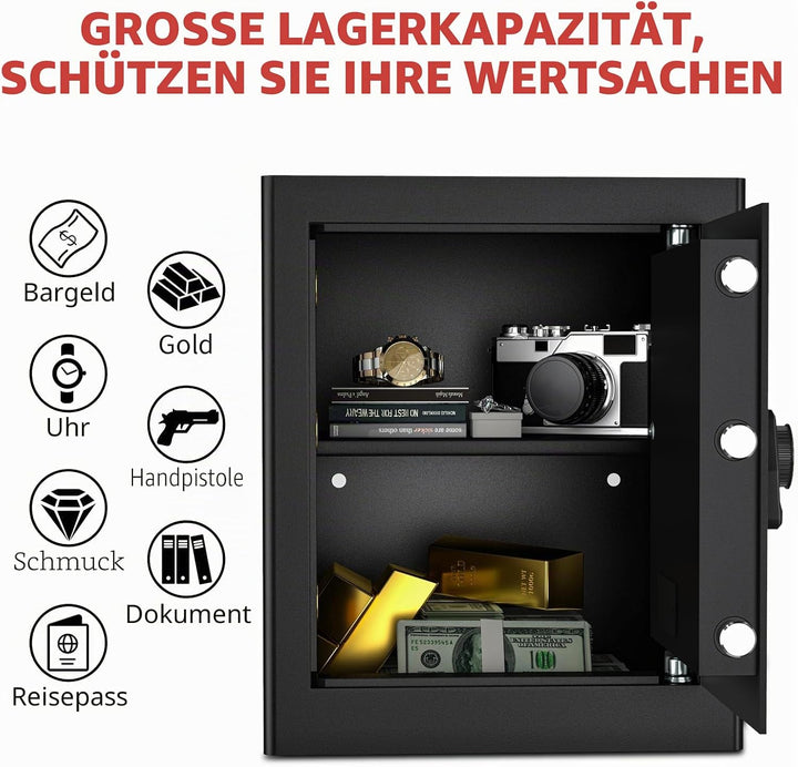 45L Tresor, Grosser Möbeltresor Safe mit Zahlenschloss &amp; Schlüssel, Geldtresor Wandtresor für Gold D