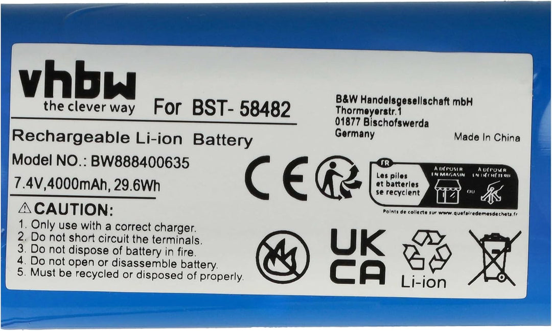 vhbw Akku Ersatz für Bestway BST-58482 für Poolsauger (4000mAh, 7,4V, Li-Ion)